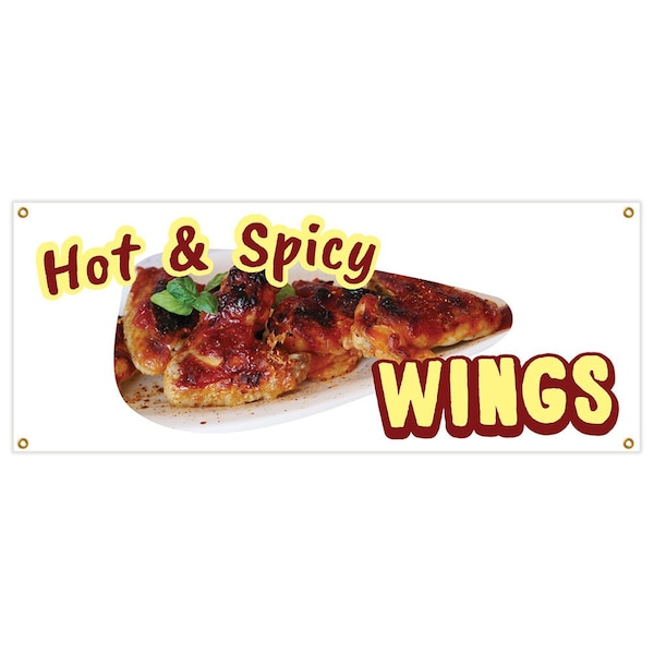 Signmission Hot & Spicy Wings Banner Heavy Duty 13 Oz Vinyl with Grommets B-Hot & Spicy Wings - main